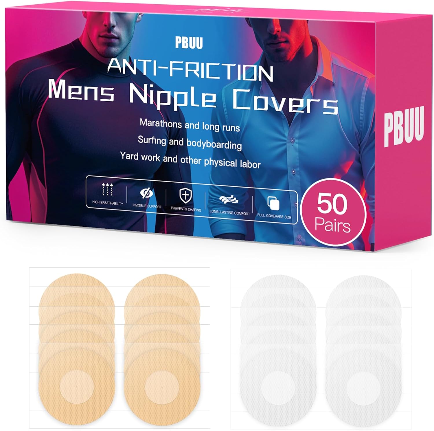 Nipple Covers for Men,100Pcs(50Pairs) Mens Nipple Covers,Anti-Chafing Running Nipple Covers Men for Sports and Daily Wear